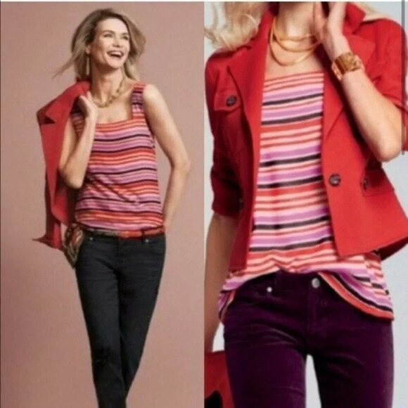 Cabi #3448 Sz S Pink Red Mod Striped London Calling Banded Cami Tank Top - Picture 1 of 4